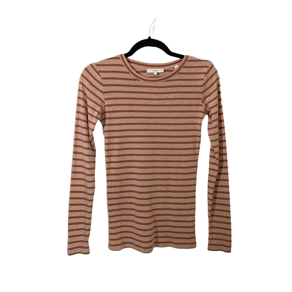 VINCE Peach & Brown Stripe Long Sleeve Crewneck Tee